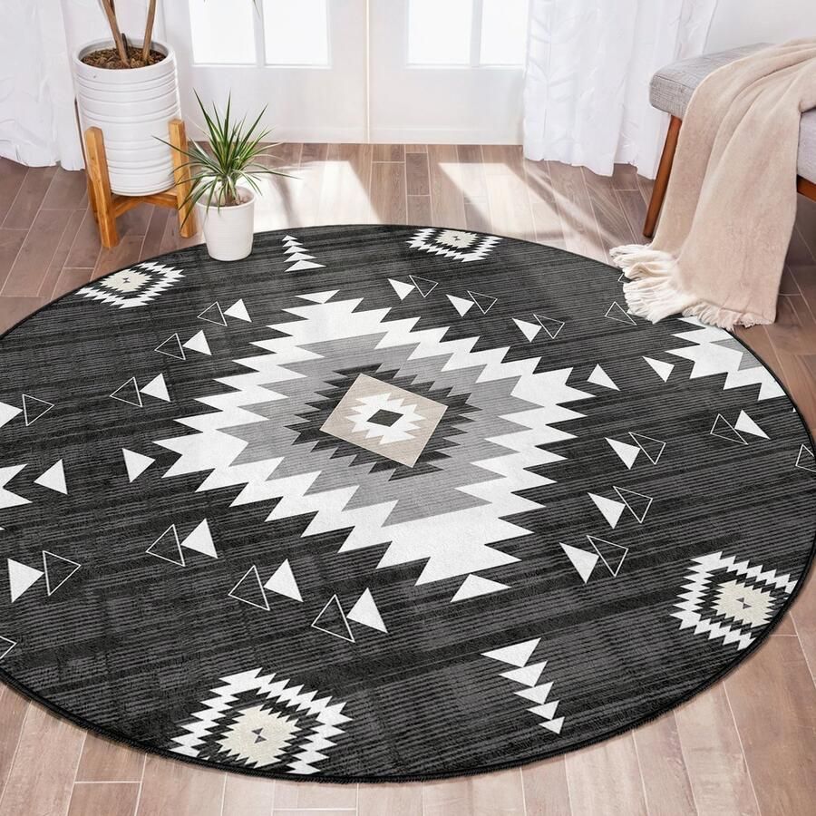 Mila Home Abstract Gebied Rond Tapijt Grijs Wit Geometrisch Diamant Modern Vreemde Vormen Tapijt Antislip Tapijt Minimalistisch Tapijt Woonkamer Tapijt Modern Tapijt Luxe Tapijt