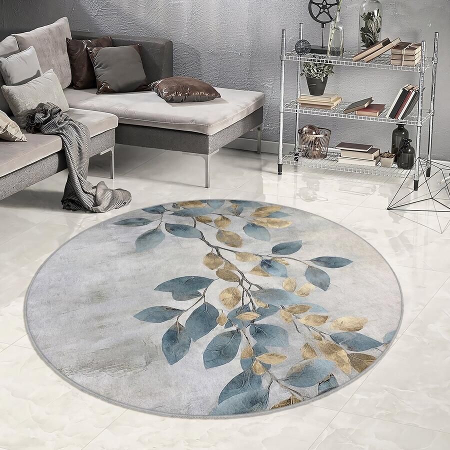 Mila Home Abstract Gebied Rond Tapijt Groen Bruin Bladeren Modern Vreemde Vormen Tapijt Antislip Tapijt Minimalistisch Tapijt Bloemen Woonkamer Tapijt Modern Tapijt Luxe Tapijt