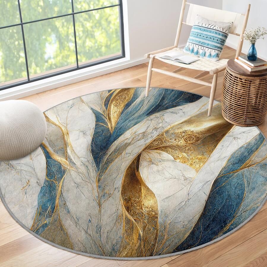 Mila Home Abstract Gebied Rond Tapijt Marmeren Ontwerp Vreemde Vormen Blauw Groen Tapijt Antislip Tapijt Minimalistisch Tapijt Decor Woonkamer Tapijt Modern Tapijt Luxe Tapijt