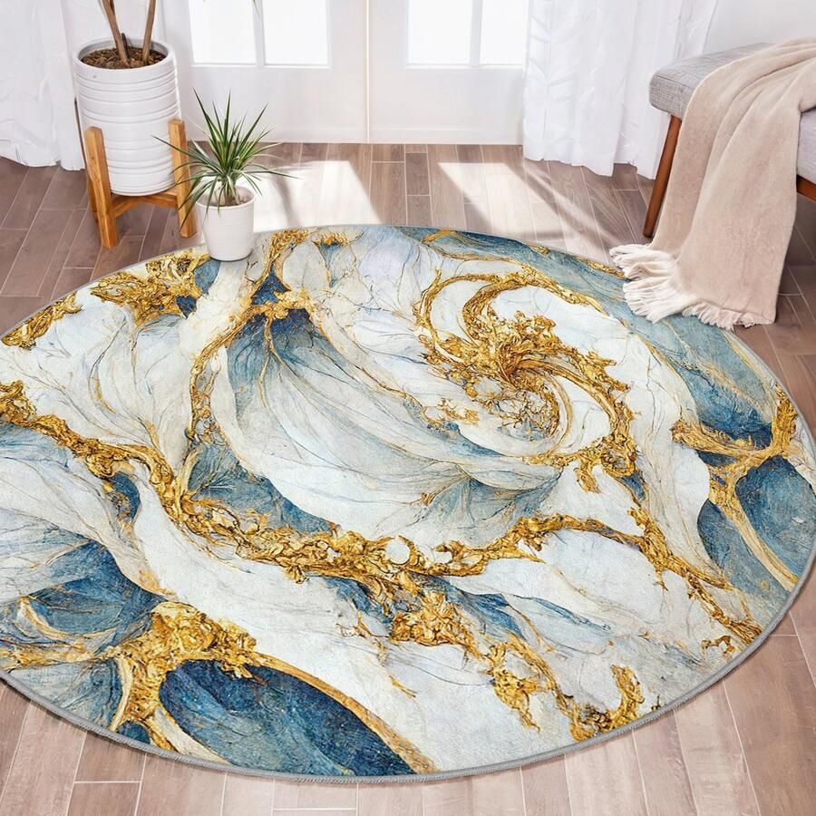Mila Home Abstract Gebied Rond Tapijt Marmeren Ontwerp Vreemde Vormen Groen Blauw Tapijt Antislip Tapijt Minimalistisch Tapijt Decor Woonkamer Tapijt Modern Tapijt Luxe Tapijt