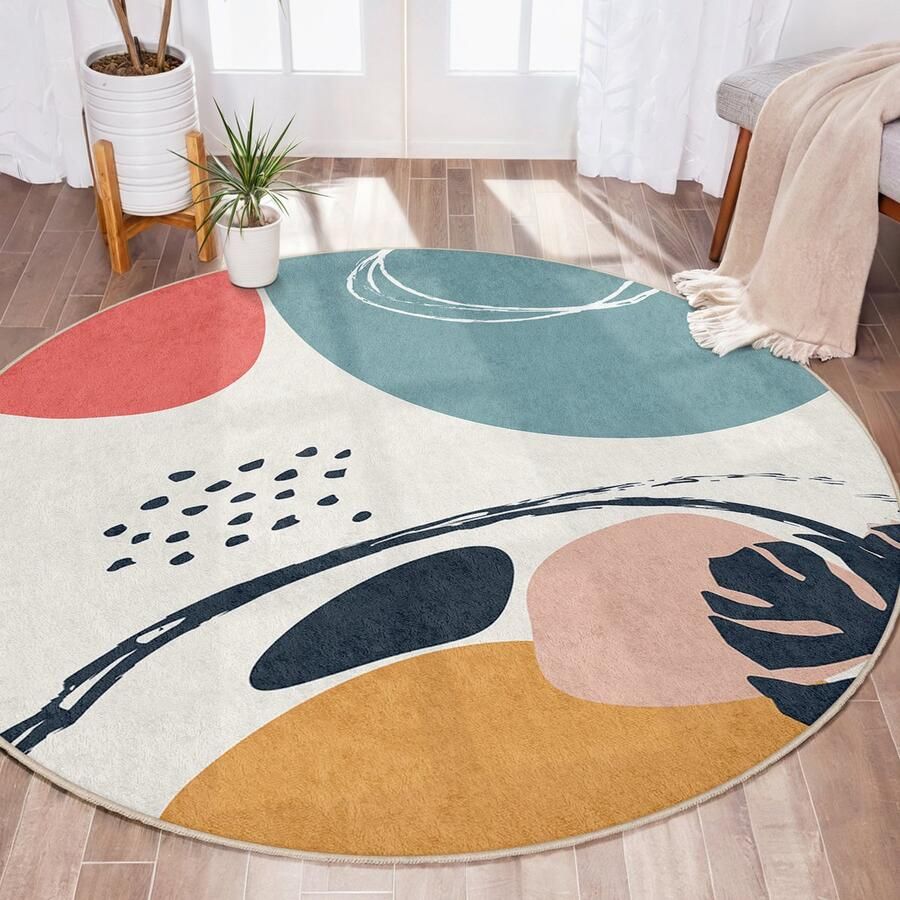 Mila Home Abstract Gebied Rond Tapijt Tekeningen Vreemde Vormen Boheemse Pastelkleuren Antislip Tapijt Boho Tapijt Decor Woonkamer Tapijt Modern Kinderkamer Tapijt
