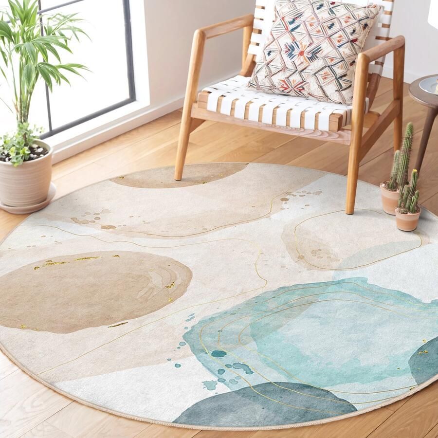 Mila Home Abstract Gebied Rond Tapijt Tekeningen Vreemde Vormen Boheemse Pastelkleuren Antislip Tapijt Boho Tapijt Decor Woonkamer Tapijt Modern Kinderkamer Tapijt