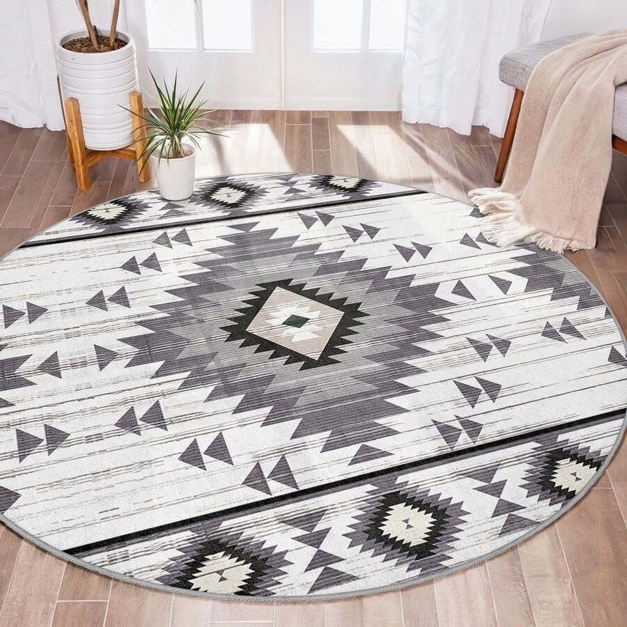 Mila Home Abstract Gebied Rond Tapijt Wit Grijs Geometrisch Diamant Modern Vreemde Vormen Tapijt Antislip Tapijt Minimalistisch Tapijt Woonkamer Tapijt Modern Tapijt Luxe Tapijt