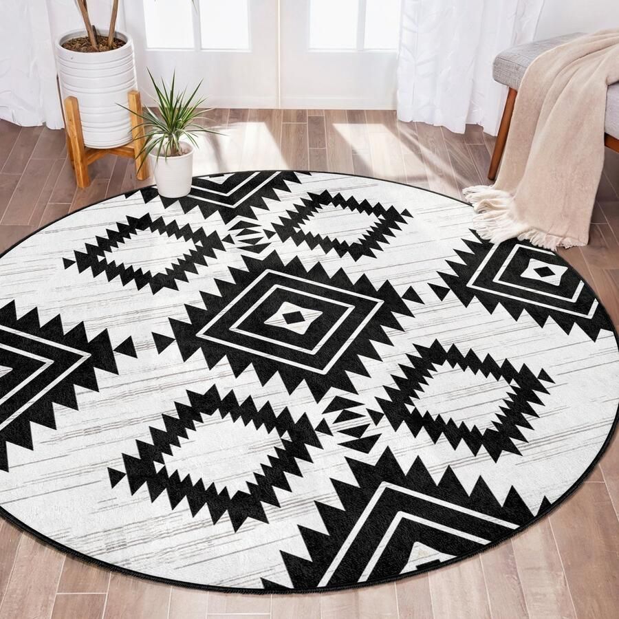 Mila Home Abstract Gebied Rond Tapijt Wit Zwart Geometrisch Diamant Modern Vreemde Vormen Tapijt Antislip Tapijt Minimalistisch Tapijt Woonkamer Tapijt Modern Tapijt Luxe Tapijt