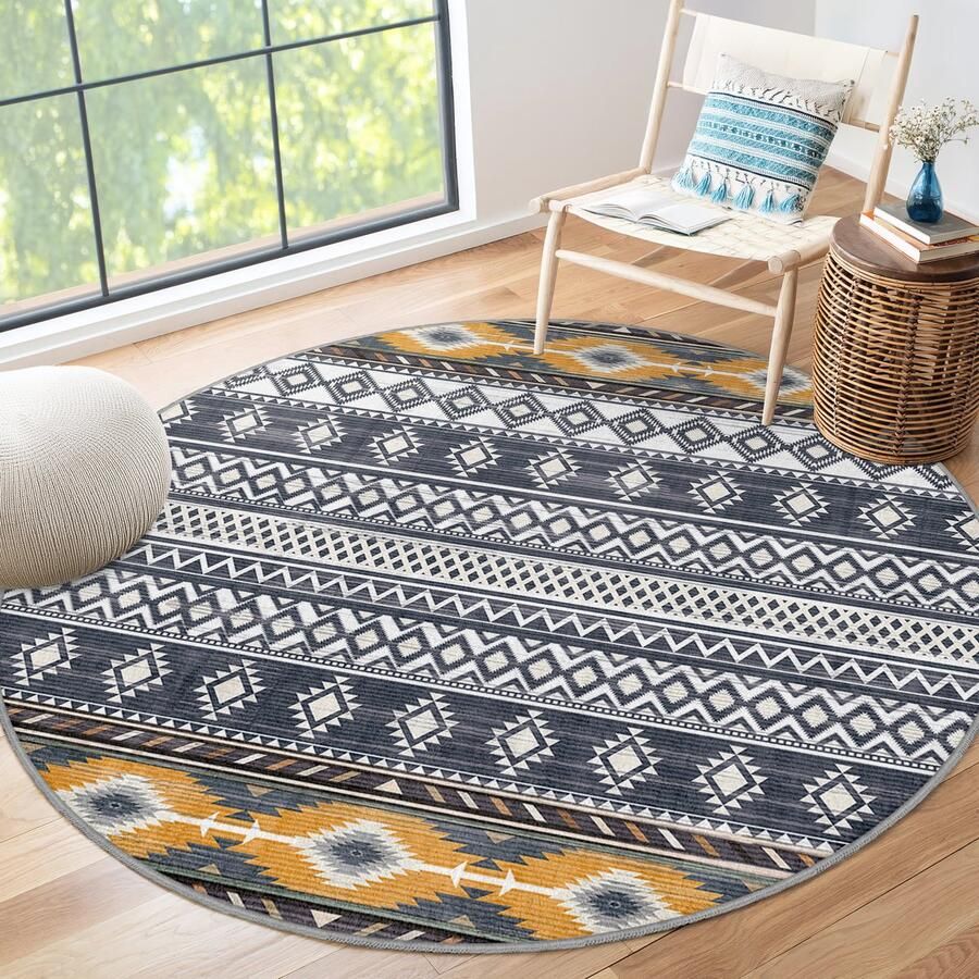 Mila Home Abstract Gebied Rond Tapijt Zwart Wit Geel Geometrisch Modern Vreemde Vormen Tapijt Antislip Tapijt Minimalistisch Diamant Woonkamer Tapijt Grijs Tapijt Luxe Tapijt