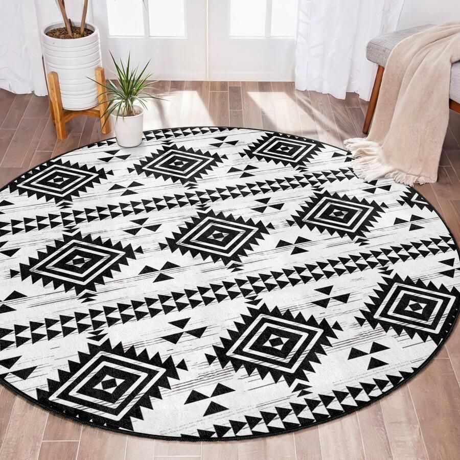 Mila Home Abstract Gebied Rond Tapijt Zwart Wit Geometrisch Diamant Modern Vreemde Vormen Tapijt Antislip Tapijt Minimalistisch Tapijt Woonkamer Tapijt Modern Tapijt Luxe Tapijt