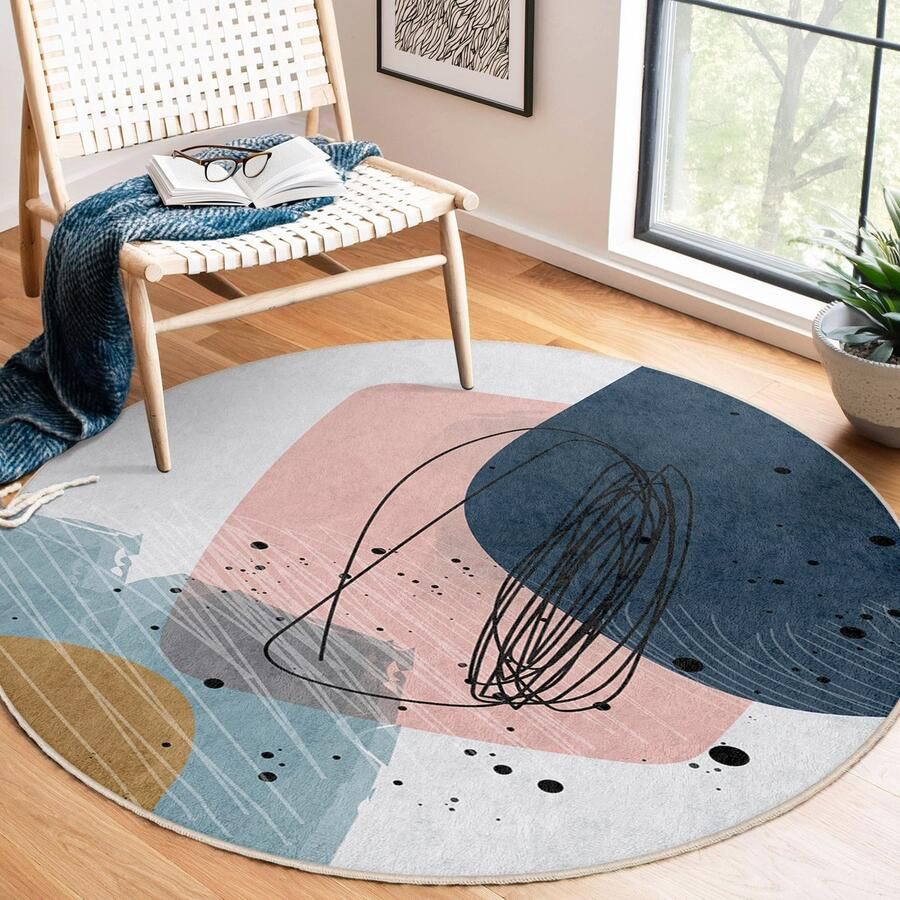 Mila Home Abstract Gebied Rond Tapijt|Post Modern Cirkel Tekenen|Vreemde Vormen Boheems Tapijt|Antislip Tapijt|Boho Tapijt Decor|Woonkamer Tapijt Modern Tapijt|Luxe Tapijt