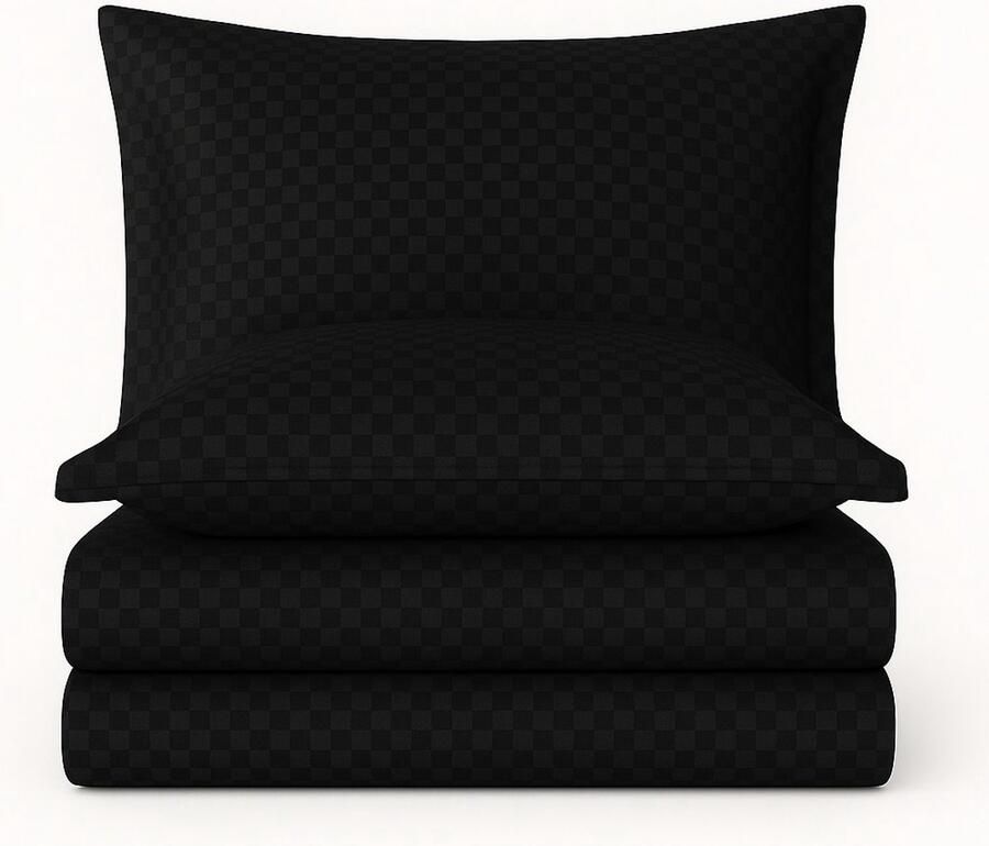 Mila Home Timeless Collection Checkered Black Double Size Bed Linen Set Tijdloze collectie geruite zwarte tweepersoons beddengoedset