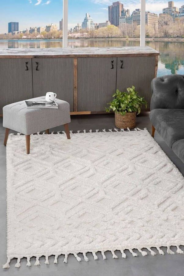 Mila Home Shaggy Hoogpolig Vloerkleed Beige Modern Ontwerp Bukle Elit Model Effen Tapijt Carpet 120x170 cm