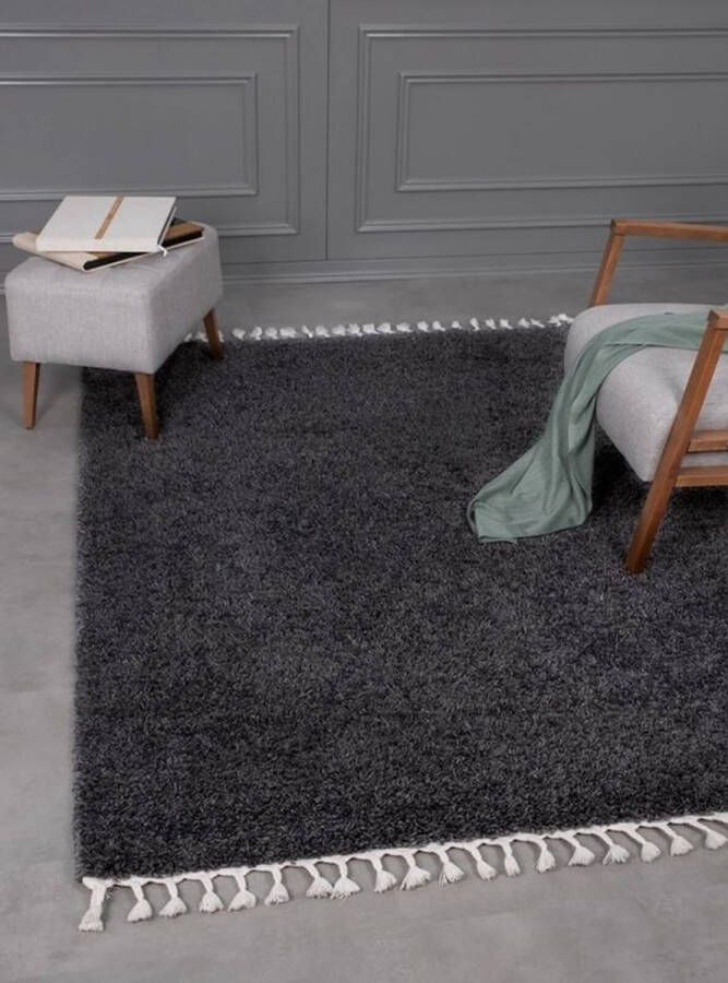 Mila Home Shaggy Hoogpolig Vloerkleed Grijs En Wit Modern Ontwerp Elit Model Effen Tapijt Carpet 160x230 cm