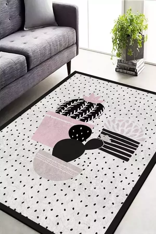 Mila Home Tapijt Rizzoli Tapijt Digitaal Bedrukt Antislip Basis Wit Cactus Design Wasbaar 160x230 cm