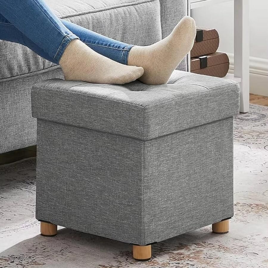 Mila Opvouwbare Voetenbank Kruk met Opbergruimte 38x38x32 cm – Draagvermogen 70 kg