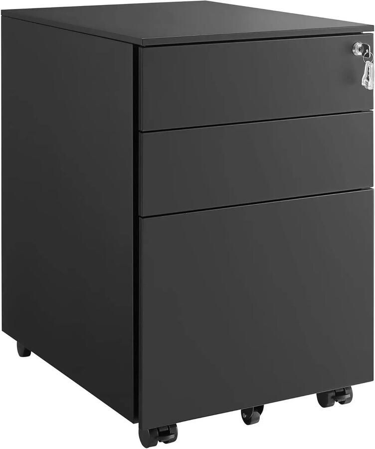 Mila Shop Archiefkast Dossierkast Bureau rolcontainer met 3 lade Afsluitbaar Ladeblok bureau Met wielen Kantoorkast A4 Robuust Zwart 39 x 60 x 52 cm (B x H x D)