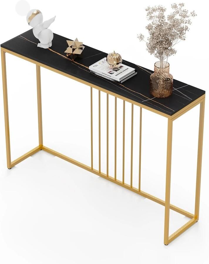Mila Shop Bijzettafels woonkamer Sidetable Consoletafel Haltafel Wandtafel Muurtafel Zwart marmer blad 120x78 5x30cm