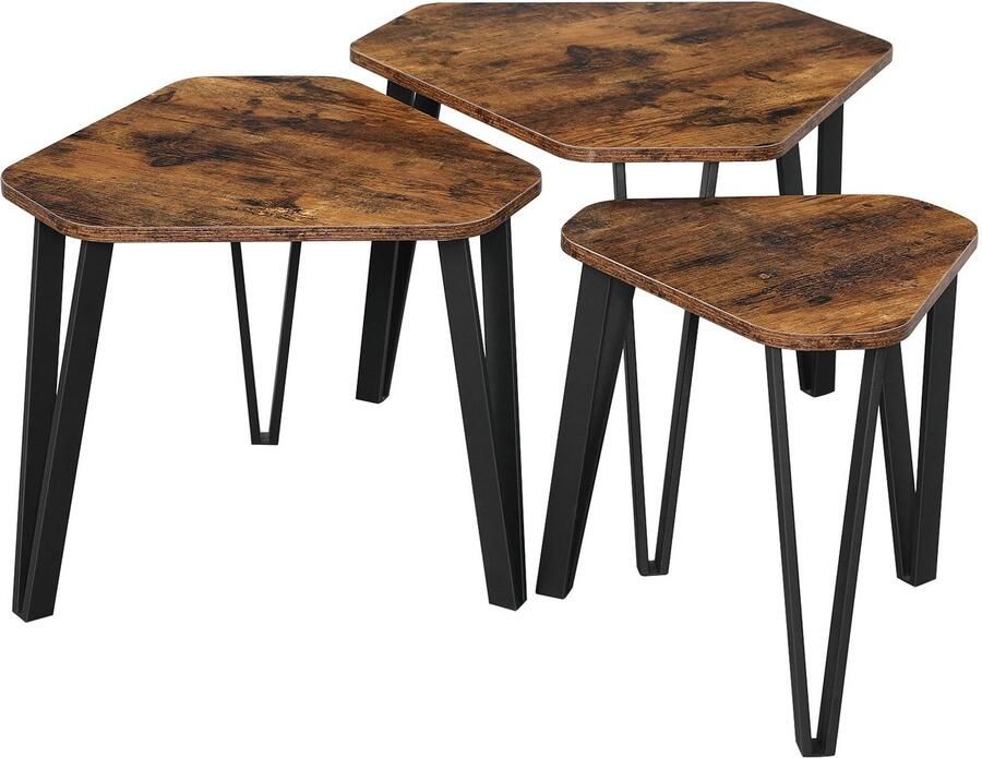 RM Store Set Van 3 Salontafels Koffietafels Bijzettafels Rustieke Charm Metalen Poten Woonkamer Slaapkamer