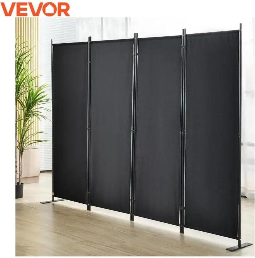 Mila Shop Kamerscherm Paneelverdeler Scheidingswand Verstelbaar en Opvouwbaar 4 panelen Zwart