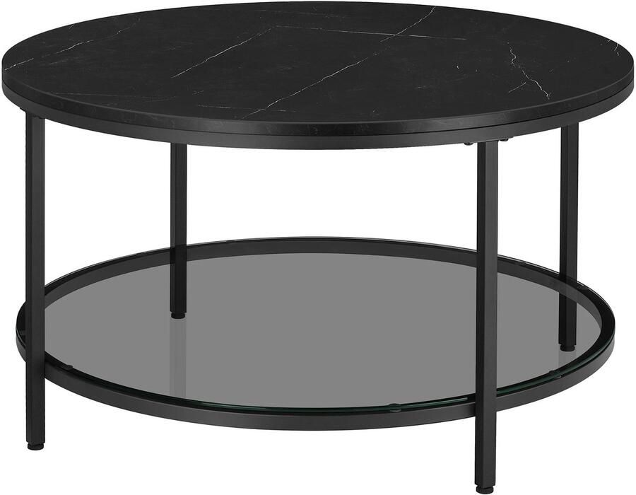 Valora Salontafel Bijzettafel Rond Dubbel Tafelblad Marmerlook Zwart 80cm