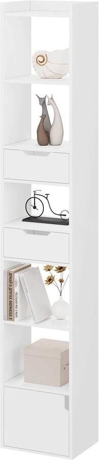 Mila Shop Wandkast Boekenkast Opbergkast- 2 Lades 6 Planken Slaapkamer Kantoor 33x24x180cm