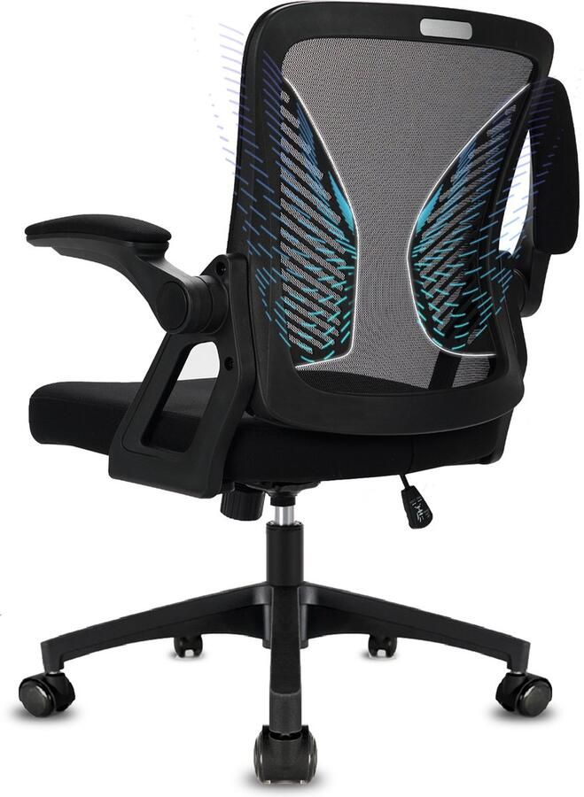 Milacyee Bureaustoel Ergonomische Bureaustoel – Verstelbare Gaming Computerstoel met Mesh Rug & Lendensteun – 90° Opklapbare Armleuningen – Bureaustoelen voor Volwassenen met Stille Wieltjes – Tot 130 kg Zwart Geschikt voor Thuiswerk en Kantoor - Foto 3