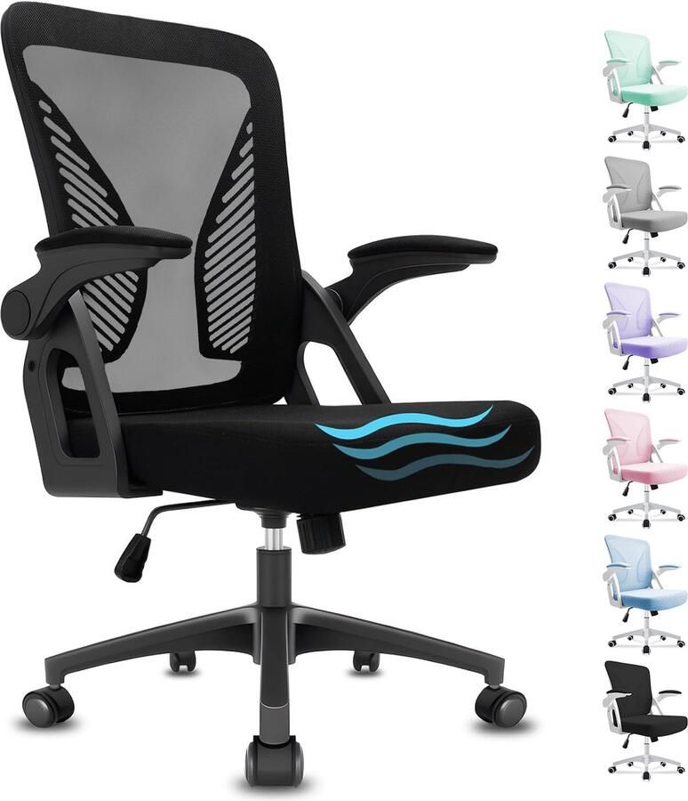 Milacyee Bureaustoel Ergonomische Bureaustoel – Verstelbare Gaming Computerstoel met Mesh Rug & Lendensteun – 90° Opklapbare Armleuningen – Bureaustoelen voor Volwassenen met Stille Wieltjes – Tot 130 kg Zwart Geschikt voor Thuiswerk en Kantoor - Foto 2