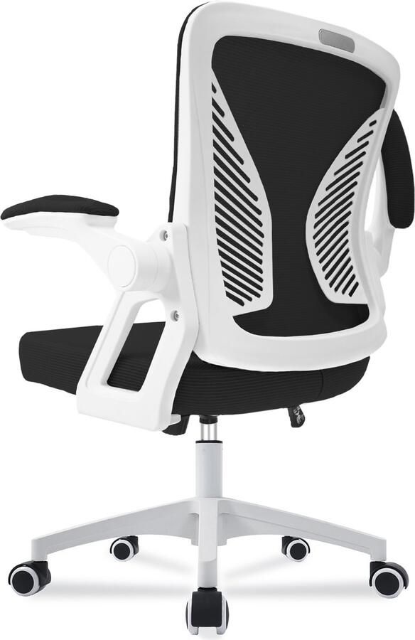 Milacyee Bureaustoel Ergonomische Bureaustoel – Verstelbare Gaming Computerstoel met Mesh Rug & Lendensteun – 90° Opklapbare Armleuningen – Directiestoel met Stille Wieltjes – Tot 150 kg Belasting Wit Geschikt voor thuiswerk en kantoor