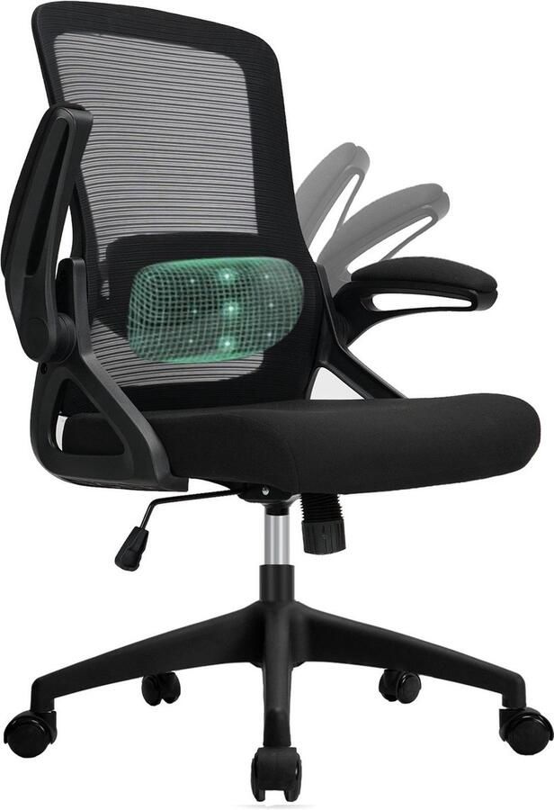 Milacyee Ergonomische bureaustoel met gewatteerde opklapbare armleuningen in hoogte verstelbare bureaustoel verstelbare lendensteun en stille wielen lager 150 kg