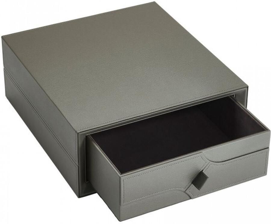 Milano Luxurious Leder Ladebox B38 5 x D42 5 x H16 cm Opberglade Universeel toepasbaar Kunstleer Zachte Binnenkant Schuiflade Uitneembaar MDF Lusgreep Grijs