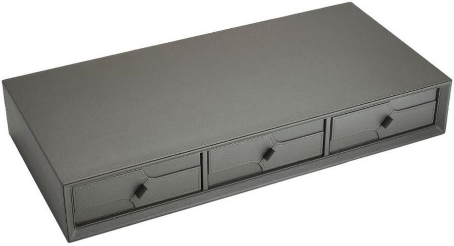 Milano Luxurious Luxe Ladenbox 3 Laden D42 5 x B86 4 x H14 3 cm Lederen Ladenbox Zachte binnenkant Schuiflade Opbergbox Kastorganizer Uitneembaar Grijs