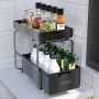 Milano Luxurious organizer lade zwart– keuken ladekast – gootsteenkast organizer – opbergrek voor het aanrecht – tweelaags ladesysteem – opslag voor keukenkast of badkamerkast - Thumbnail 2