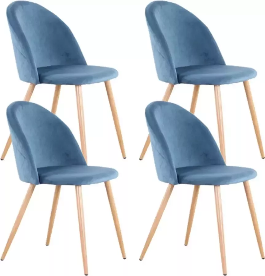 MILLA Eetkamer Stoelen Fluweel Hout Keuken Stoelen Woonkamer Stoelen Suede Look Blauw 4 Stuks