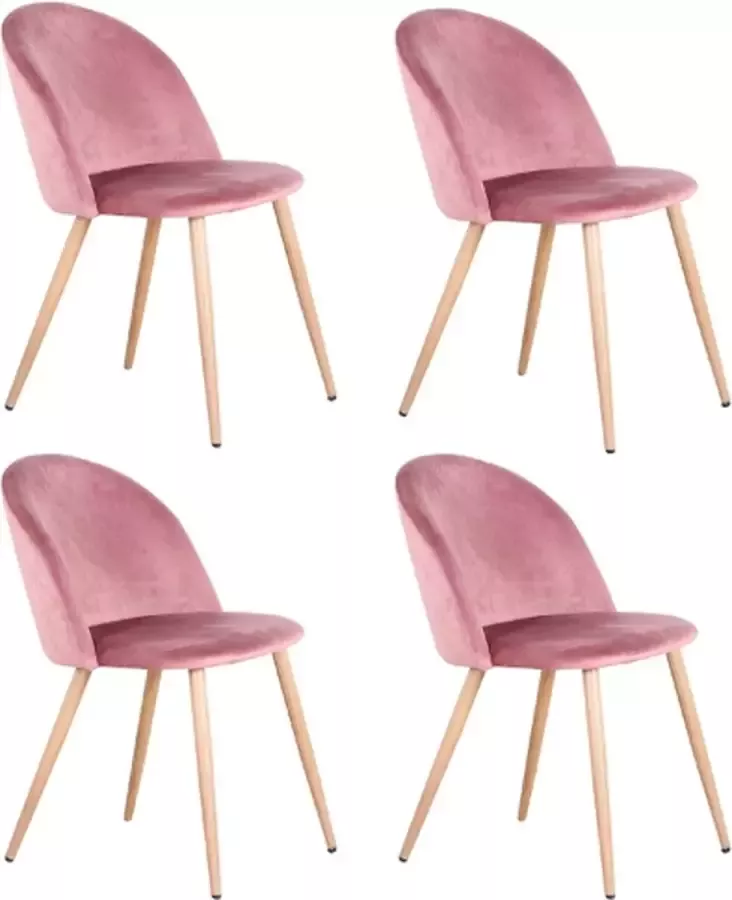 MILLA Eetkamer Stoelen Fluweel Hout Keuken Stoelen Woonkamer Stoelen Suede Look Roze 4 Stuks