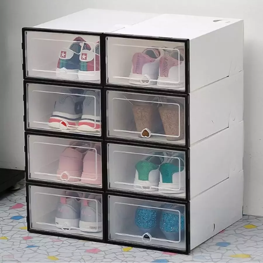 MILLA Schoenenkast Schoenen Dozen Opbergdozen Schoenen Organizer Opvouwbaar En Stapelbaar 6 Stuks Zwart Wit 34x24x14 cm