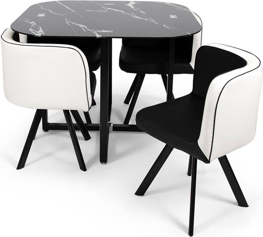 Milton & Oldbrook Eetkamerset 5-delig Sofia Eettafel Met 4 Stoelen Marmer Zwart