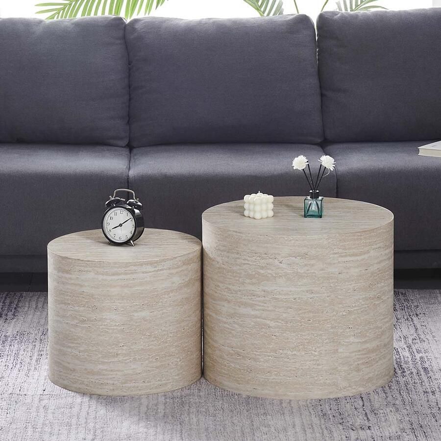 Milton & Oldbrook Bijzettafel Set Lugano Travertinlook