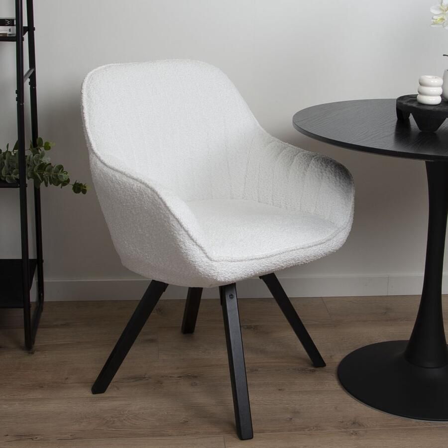 Milton & Oldbrook Bouclé Eetkamerstoel Draaibaar Madrid Wit