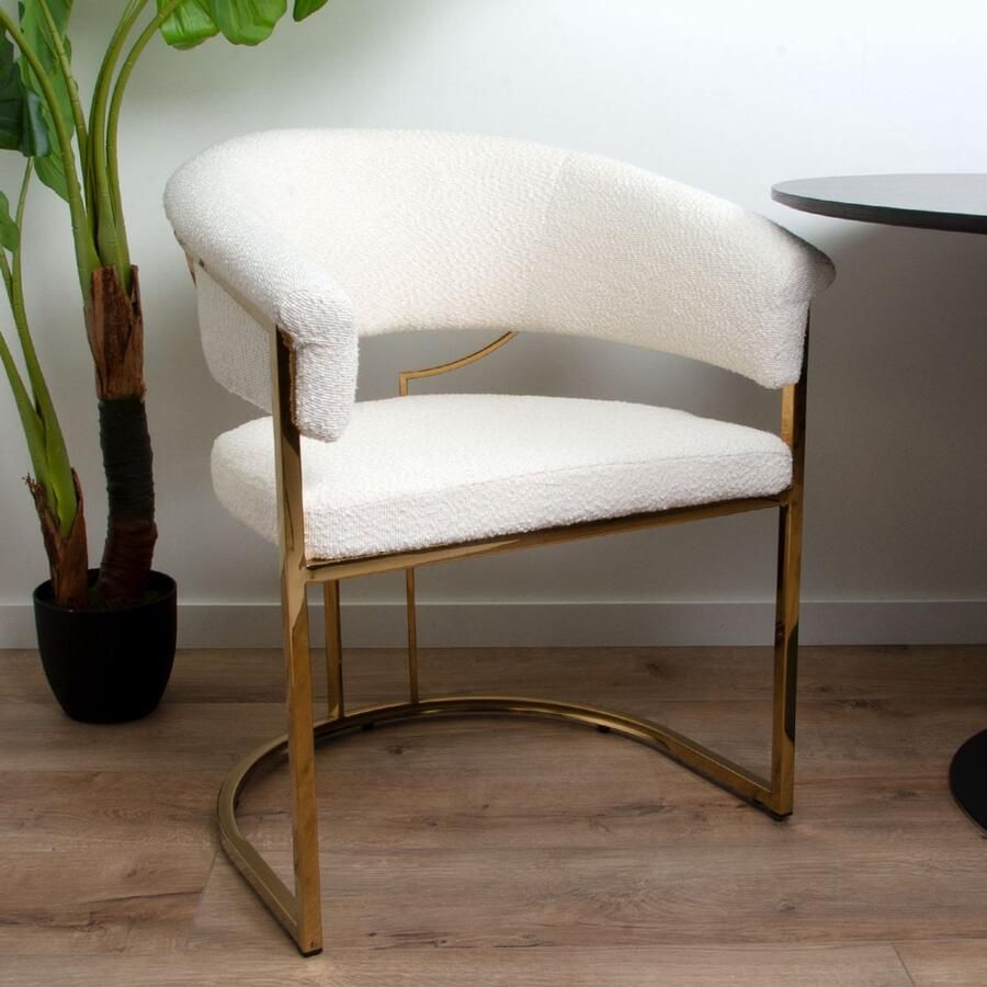 Milton & Oldbrook Bouclé Eetkamerstoel Drama Wit Goud
