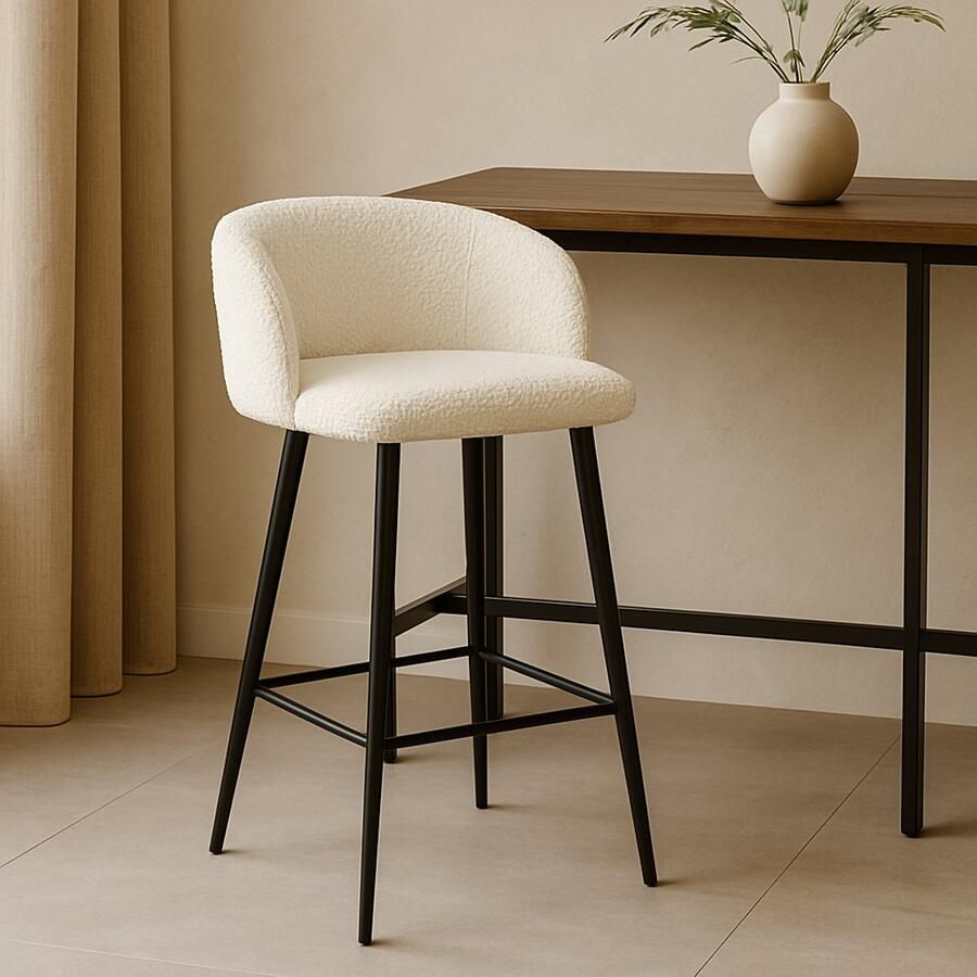 Milton & Oldbrook Bouclé Lage Barkruk Budapest Off White Zwart