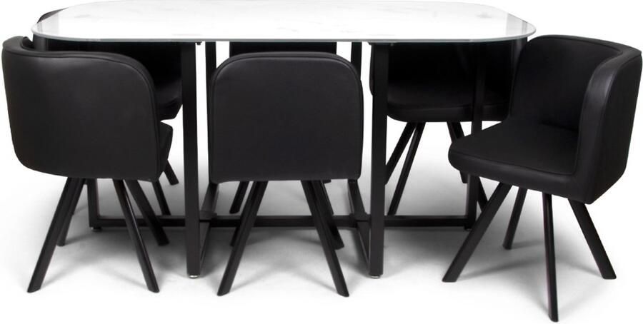 Milton & Oldbrook Eetkamerset 7-delig Sofia Eettafel Met 6 Stoelen Marmer Wit