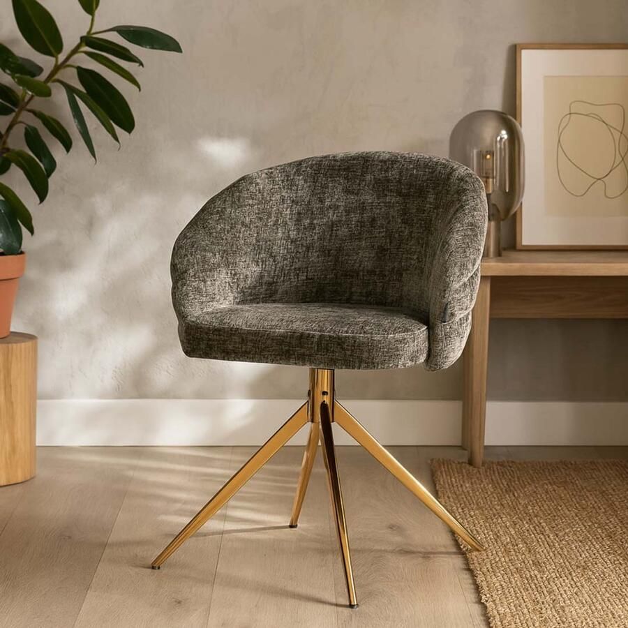 Milton & Oldbrook Eetkamerstoel Draaibaar Ruse Bruin Goud