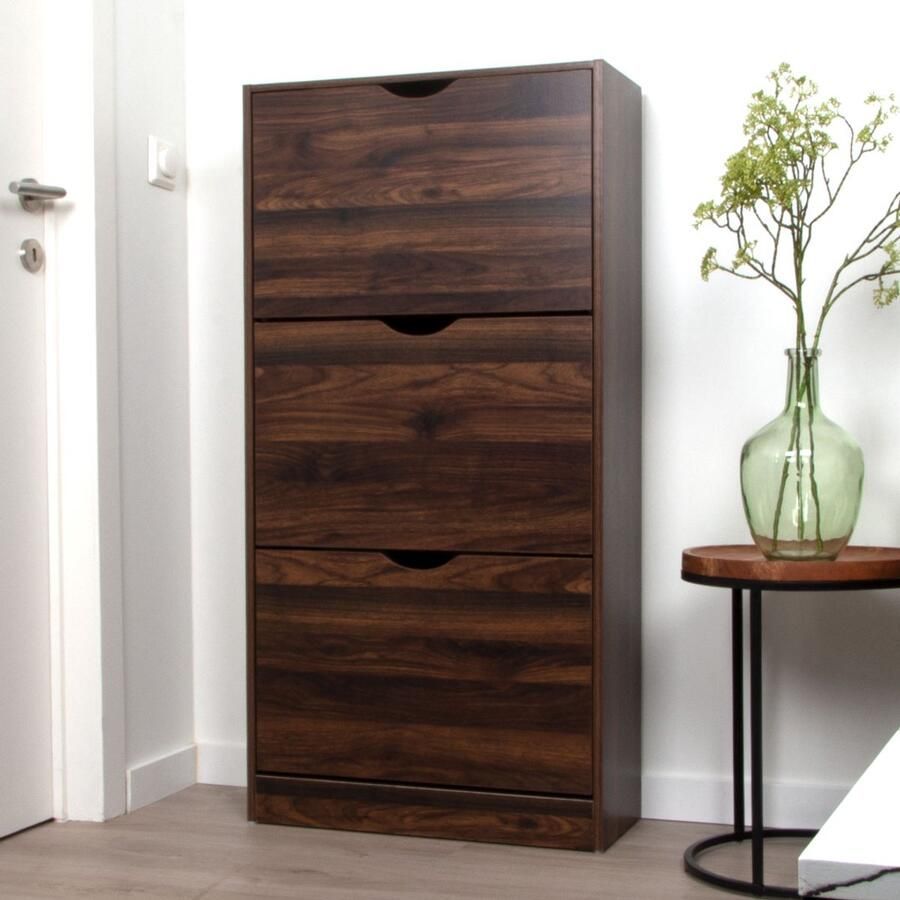 Milton & Oldbrook Milton Oldbrook Schoenenkast Prato 3 Niveaus tot 18 Paar Schoenen 60x24x119cm Donker Bruin