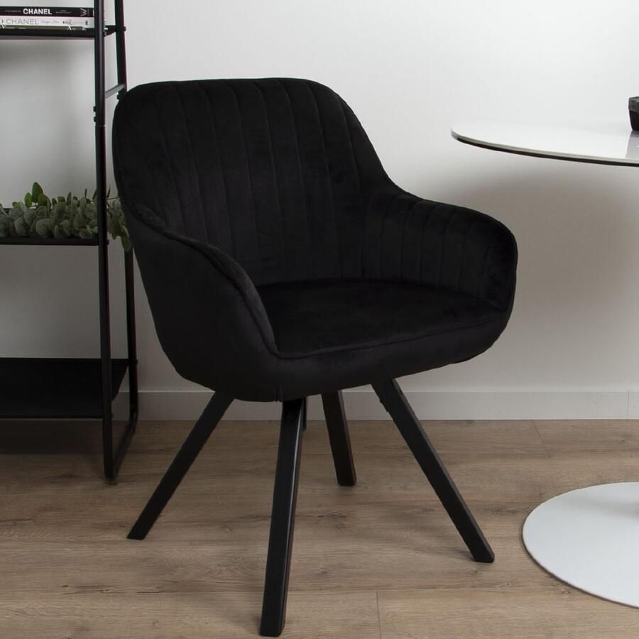 Milton & Oldbrook Velvet Eetkamerstoel Draaibaar Madrid Zwart