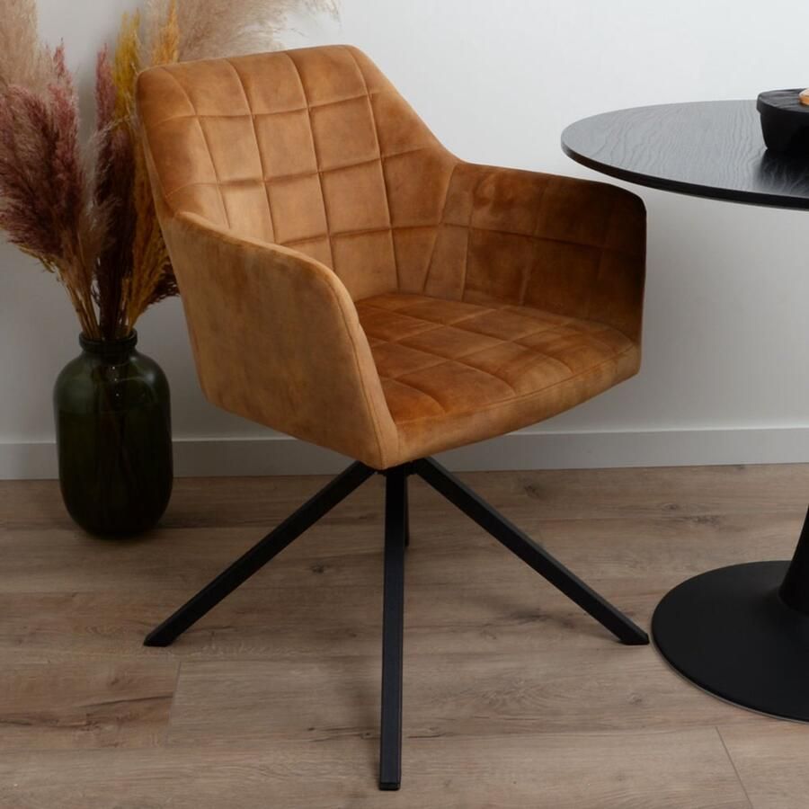 Milton & Oldbrook Velvet Eetkamerstoel Draaibaar Malmo Luxe Oranjebruin