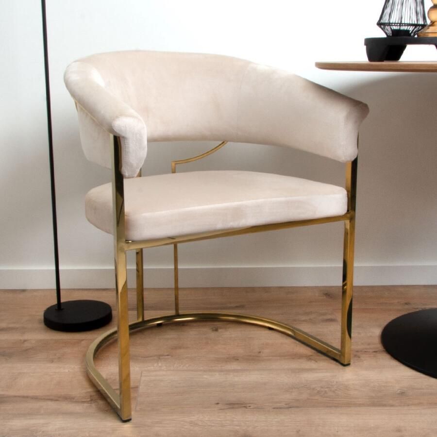 Milton & Oldbrook Velvet Eetkamerstoel Drama Beige Goud