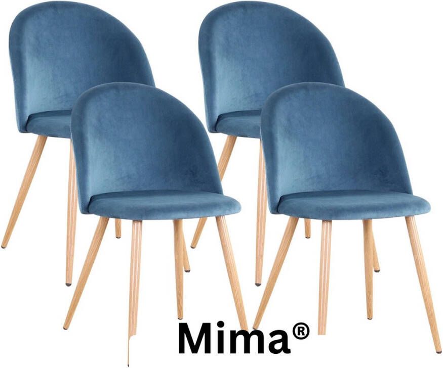 Mima Eetkamerstoelen set van 4 Eetkamer Stoelen Blauw Keukenstoelen Wachtkamer stoelen Modern Retro Velours Fluweel