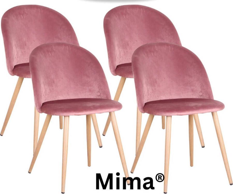 Mima Eetkamerstoelen set van 4 Eetkamer Stoelen Roze Keukenstoelen Wachtkamer stoelen Modern Retro Velours Fluweel