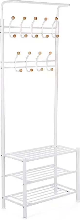 MINA Kapstok met 3 schoenenrekken met 18 haken metaal 68 8 x 35 2 x 187 cm