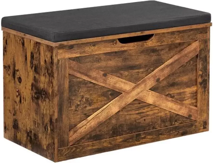 MINA schoenenbank zitkist opbergkast met Kussen 76 x 40 x 48 cm landelijke stijl