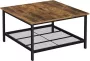 MINA Stalen Salontafel met Rooster Plank Vierkant Industrieel Design - Thumbnail 1