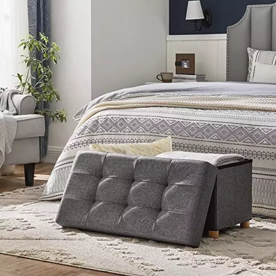 MINA Zitkist Poef Voetenbank met opbergruimte Met houten poten