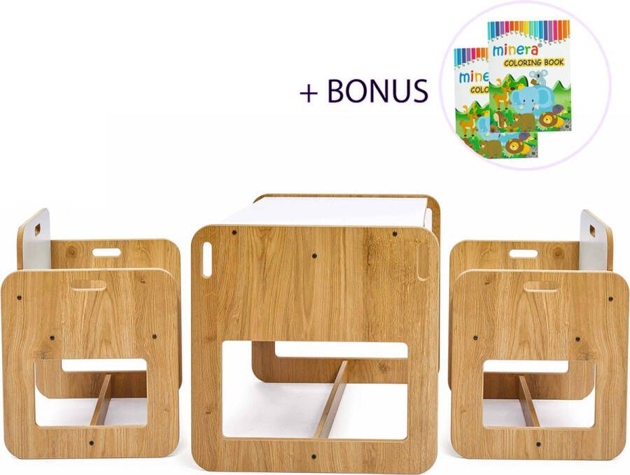 Minera Eethoeken set kinderen Montessori Kinderstoel Kindertafel en 2 Stoeltjes Montessori Kindertafel Peuters tafel Speeltafel voor Kinderen -Activiteiten Tafel Zitgroep kindertafel set voor 1 tm 5 jaar Dove 2 Kindermeubels